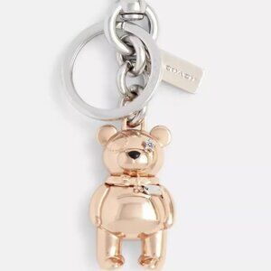 Authentic COACH 3D Teddy Bear Bag Charm Key Chain Ring Rosegold -New never used